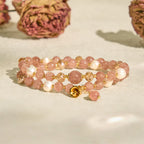 Fortune Jewel Natural Strawberry Quartz Pearl Bell Healing Double Wrap Bracelet
