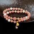 Fortune Jewel Natural Strawberry Quartz Pearl Bell Healing Double Wrap Bracelet