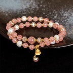 Fortune Jewel Natural Strawberry Quartz Pearl Bell Healing Double Wrap Bracelet