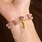 Fortune Jewel Natural Strawberry Quartz Crystal Bamboo Positive Double Wrap Bracelet