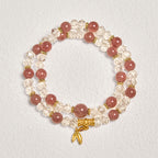 Fortune Jewel Natural Strawberry Quartz Crystal Bamboo Positive Double Wrap Bracelet