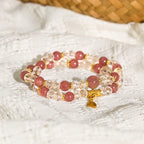Fortune Jewel Natural Strawberry Quartz Crystal Bamboo Positive Double Wrap Bracelet