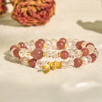 Fortune Jewel Natural Strawberry Quartz Crystal Bamboo Positive Double Wrap Bracelet