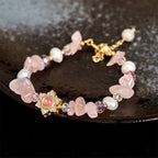Fortune Jewel Natural Gravel Rose Quartz Flower Pearl Healing Bracelet