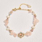 Fortune Jewel Natural Gravel Rose Quartz Flower Pearl Healing Bracelet