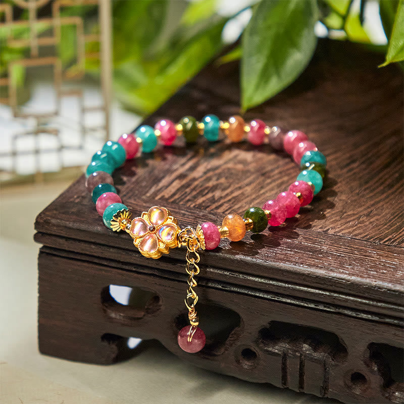 Fortune Jewel Tourmaline Four Leaf Clover Flower Love Bracelet