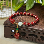 Fortune Jewel Cinnabar Lotus Cute Fox Charm Blessing Bracelet