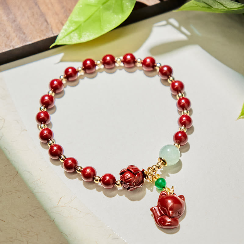 Fortune Jewel Cinnabar Lotus Cute Fox Charm Blessing Bracelet