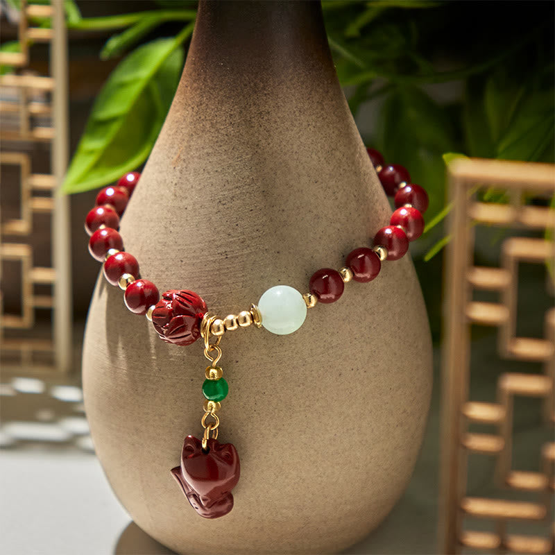 Fortune Jewel Cinnabar Lotus Cute Fox Charm Blessing Bracelet