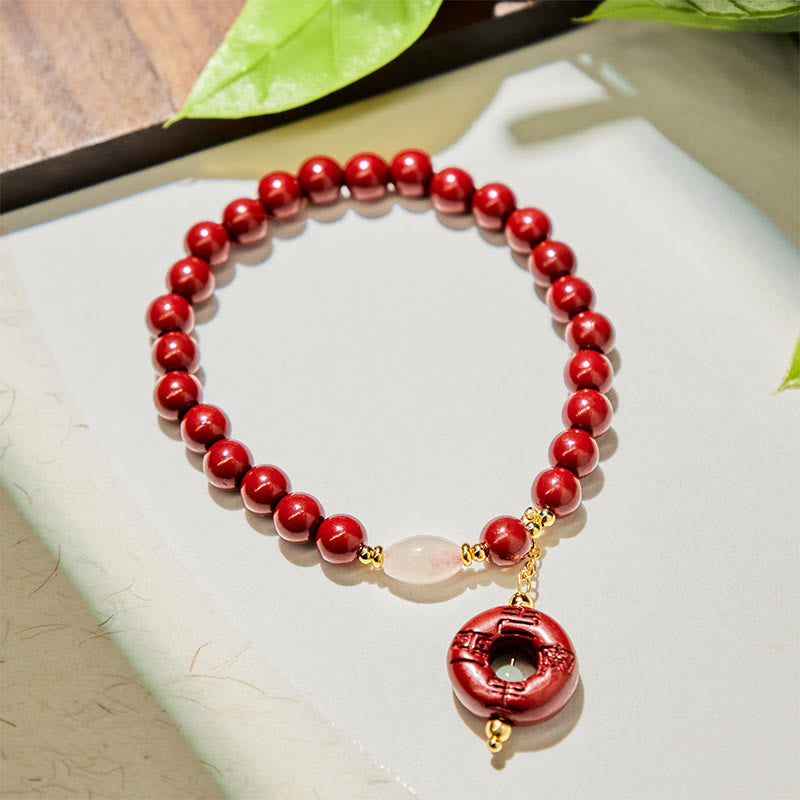 Fortune Jewel Natural Cinnabar Peace Buckle Charm Blessing Bracelet
