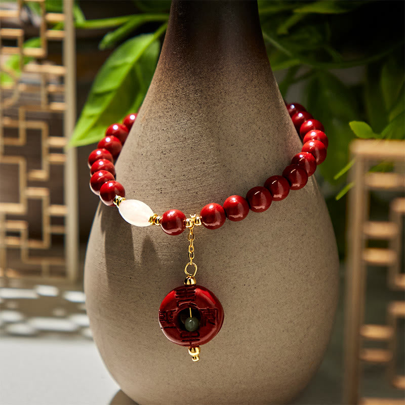 Fortune Jewel Natural Cinnabar Peace Buckle Charm Blessing Bracelet