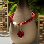 Fortune Jewel Natural Cinnabar Peace Buckle Charm Blessing Bracelet
