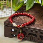 Fortune Jewel Natural Cinnabar Peace Buckle Charm Blessing Bracelet