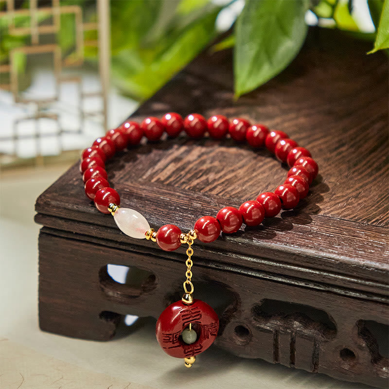 Fortune Jewel Natural Cinnabar Peace Buckle Charm Blessing Bracelet