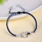 Fortune Jewel 925 Sterling Silver Mobius White Agate Bead Braided String Protection Bracelet