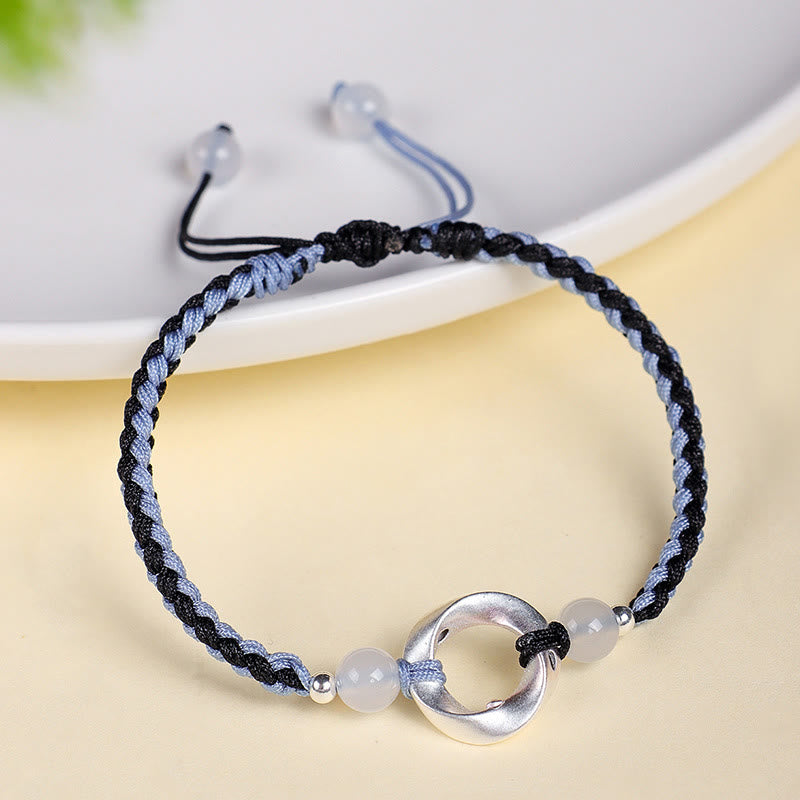 Fortune Jewel 925 Sterling Silver Mobius White Agate Bead Braided String Protection Bracelet