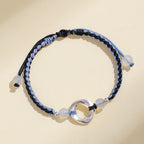 Fortune Jewel 925 Sterling Silver Mobius White Agate Bead Braided String Protection Bracelet