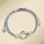 Fortune Jewel 925 Sterling Silver Mobius White Agate Bead Braided String Protection Bracelet