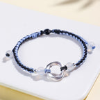 Fortune Jewel 925 Sterling Silver Mobius White Agate Bead Braided String Protection Bracelet