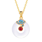 Fortune Jewel 925 Sterling Silver Peace Buckle Cloud Chalcedony Necklace Harmony Pendant