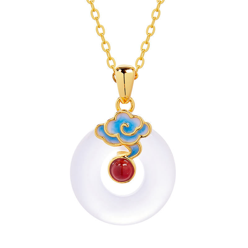 Fortune Jewel 925 Sterling Silver Peace Buckle Cloud Chalcedony Necklace Harmony Pendant