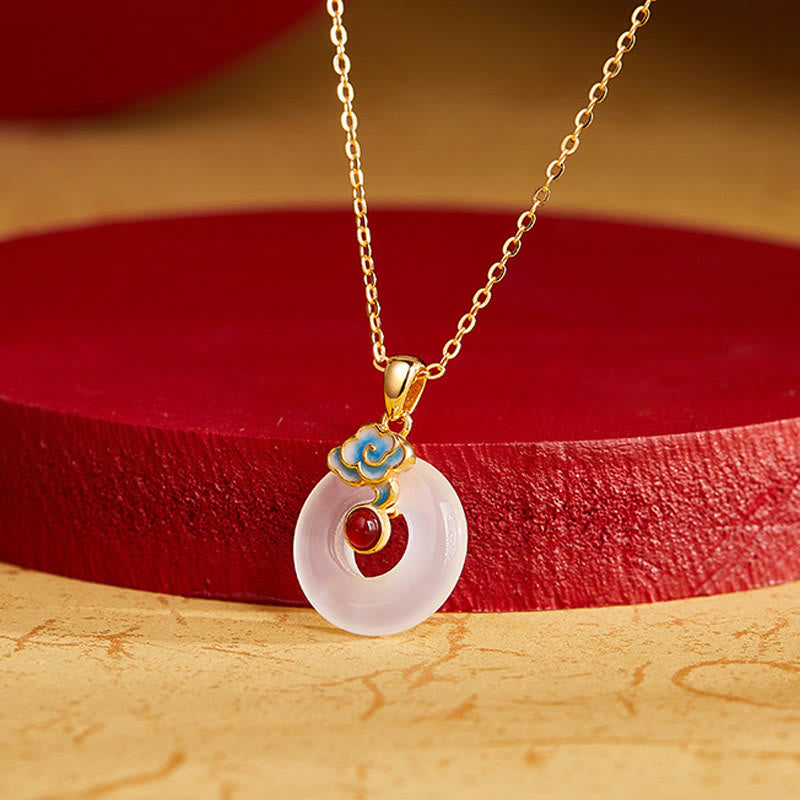 Fortune Jewel 925 Sterling Silver Peace Buckle Cloud Chalcedony Necklace Harmony Pendant