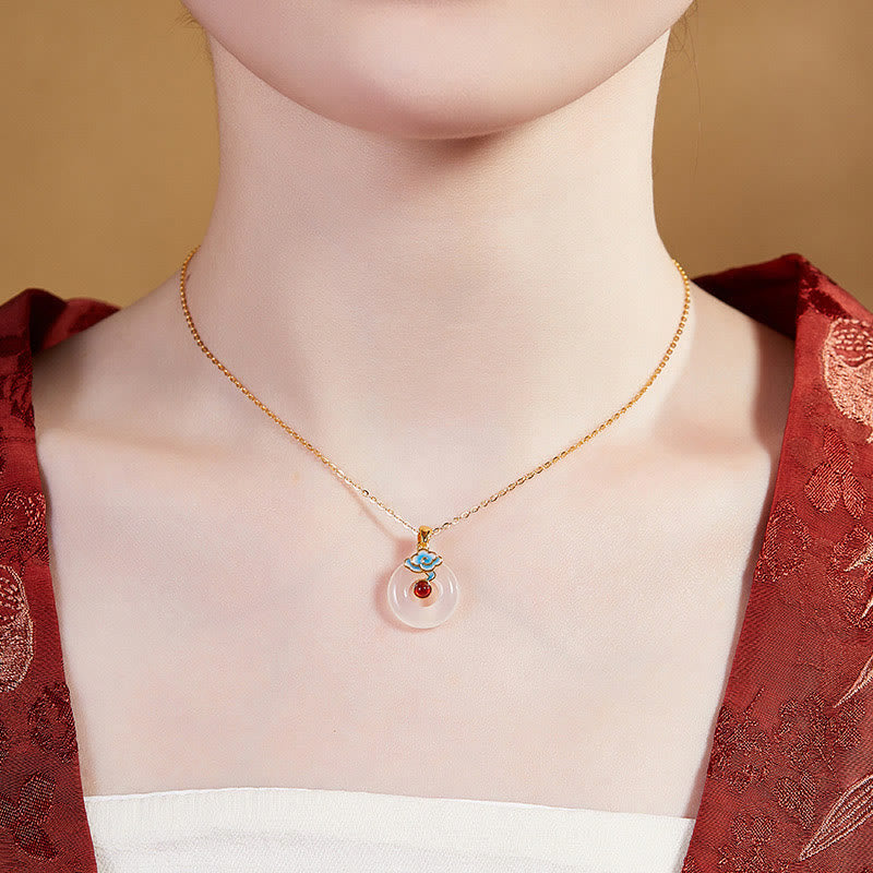 Fortune Jewel 925 Sterling Silver Peace Buckle Cloud Chalcedony Necklace Harmony Pendant