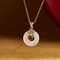Fortune Jewel 925 Sterling Silver Peace Buckle Cloud Chalcedony Necklace Harmony Pendant