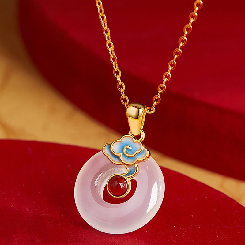 Fortune Jewel 925 Sterling Silver Peace Buckle Cloud Chalcedony Necklace Harmony Pendant