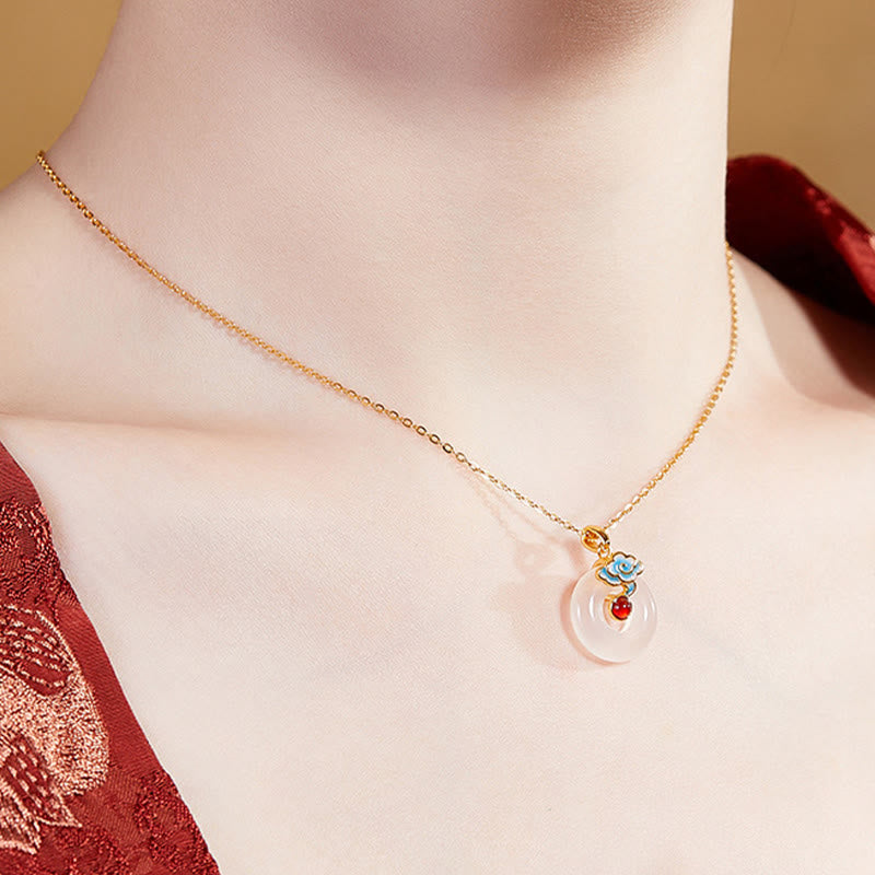 Fortune Jewel 925 Sterling Silver Peace Buckle Cloud Chalcedony Necklace Harmony Pendant