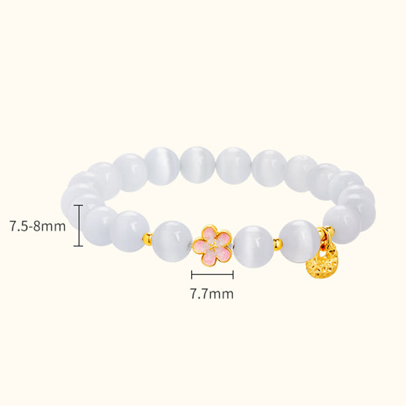 Fortune Jewel 925 Sterling Silver Peach Blossom Lucky Bag White Cat's Eye Luck Bracelet