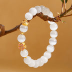 Fortune Jewel 925 Sterling Silver Peach Blossom Lucky Bag White Cat's Eye Luck Bracelet