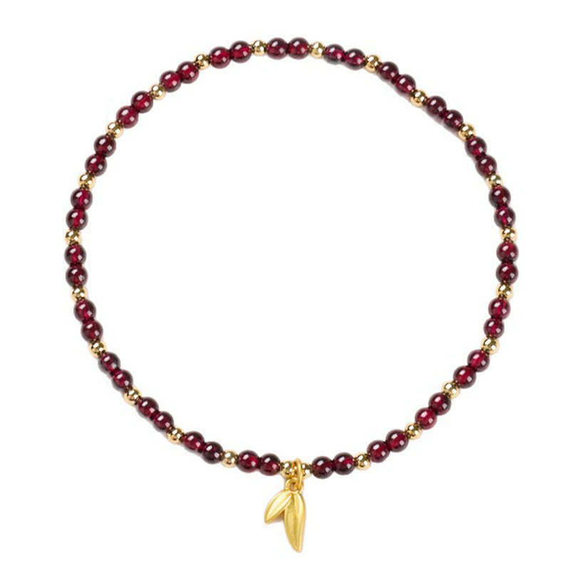 Fortune Jewel Natural 4mm Garnet Copper Gold Plated Calm Anklet