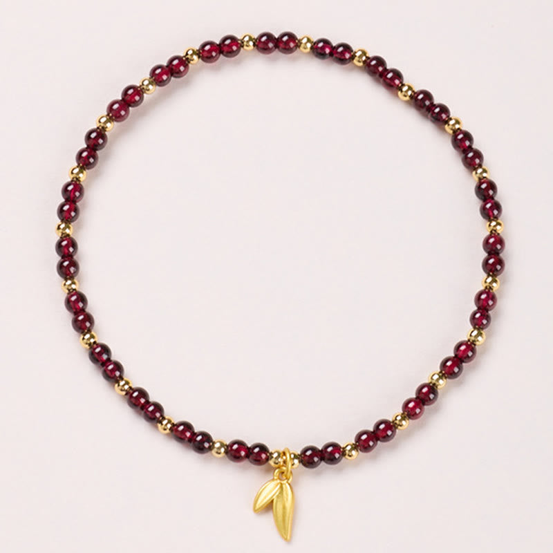 Fortune Jewel Natural 4mm Garnet Copper Gold Plated Calm Anklet