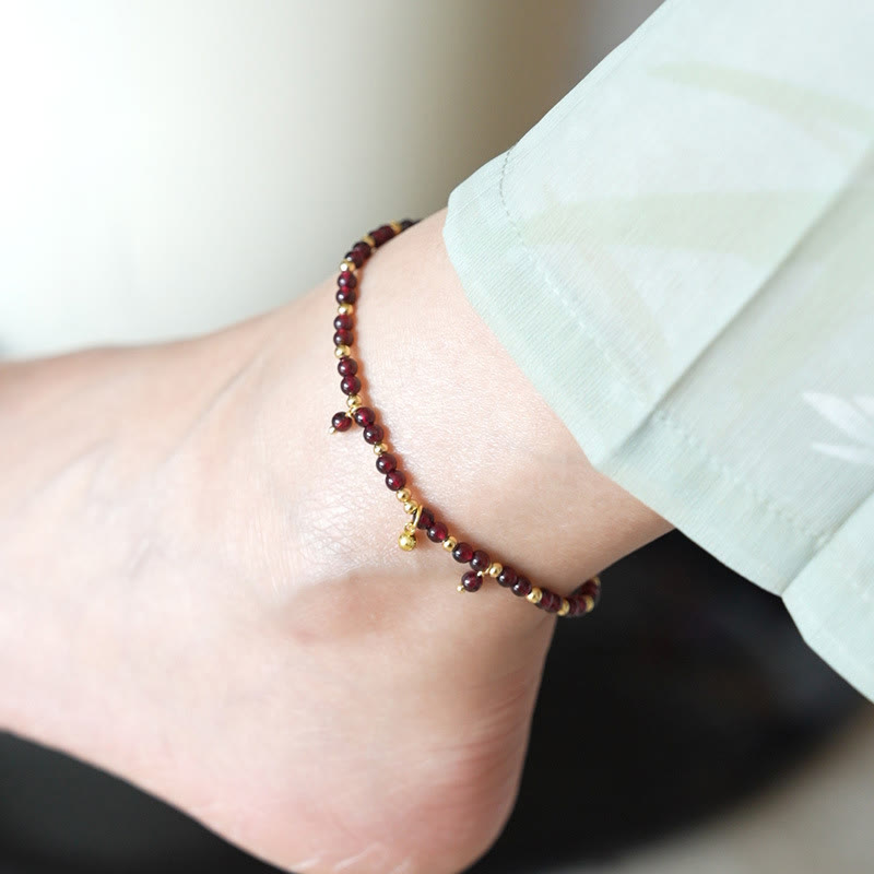 Fortune Jewel Natural 4mm Garnet Copper Gold Plated Calm Anklet