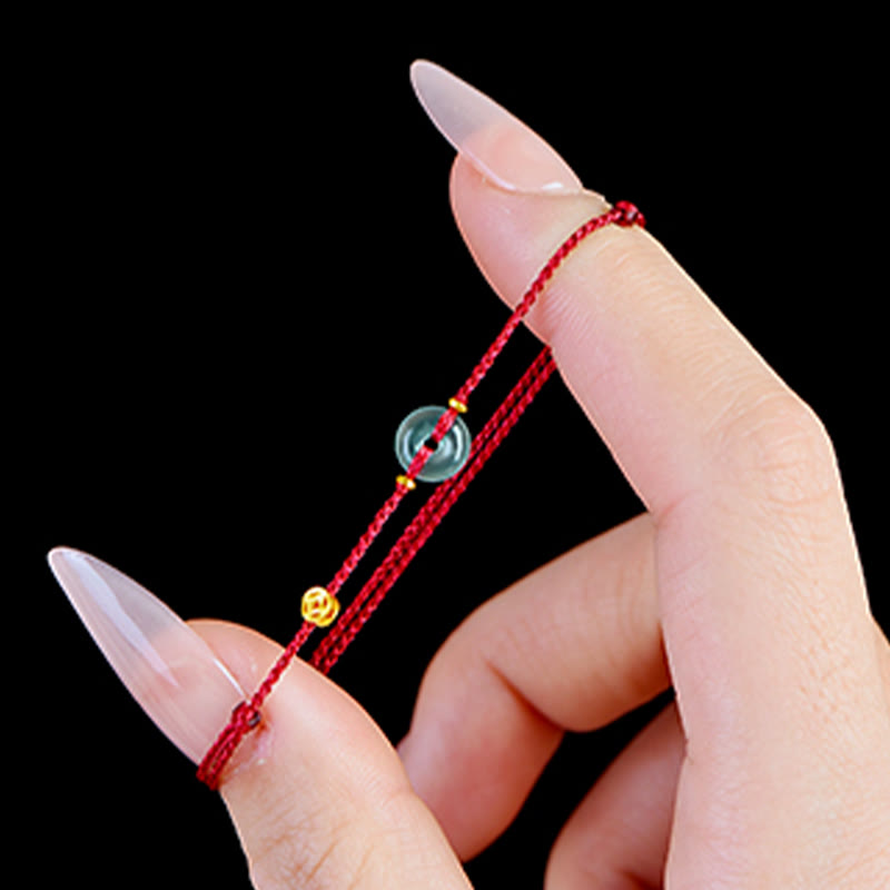 Fortune Jewel Peace Buckle Copper Coins Jade Red String Connection Bracelet Anklet