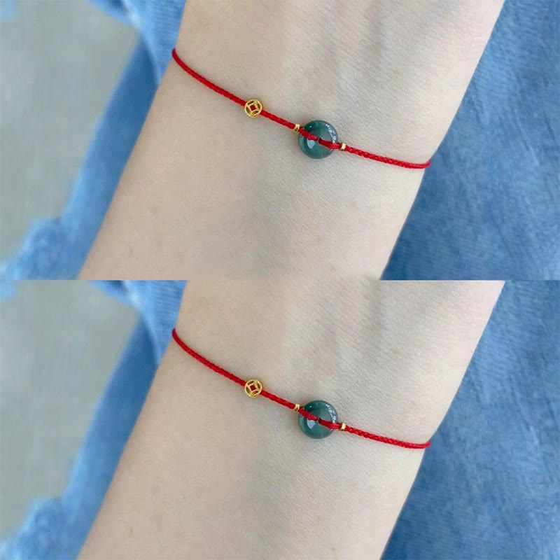 Fortune Jewel Peace Buckle Copper Coins Jade Red String Connection Bracelet Anklet
