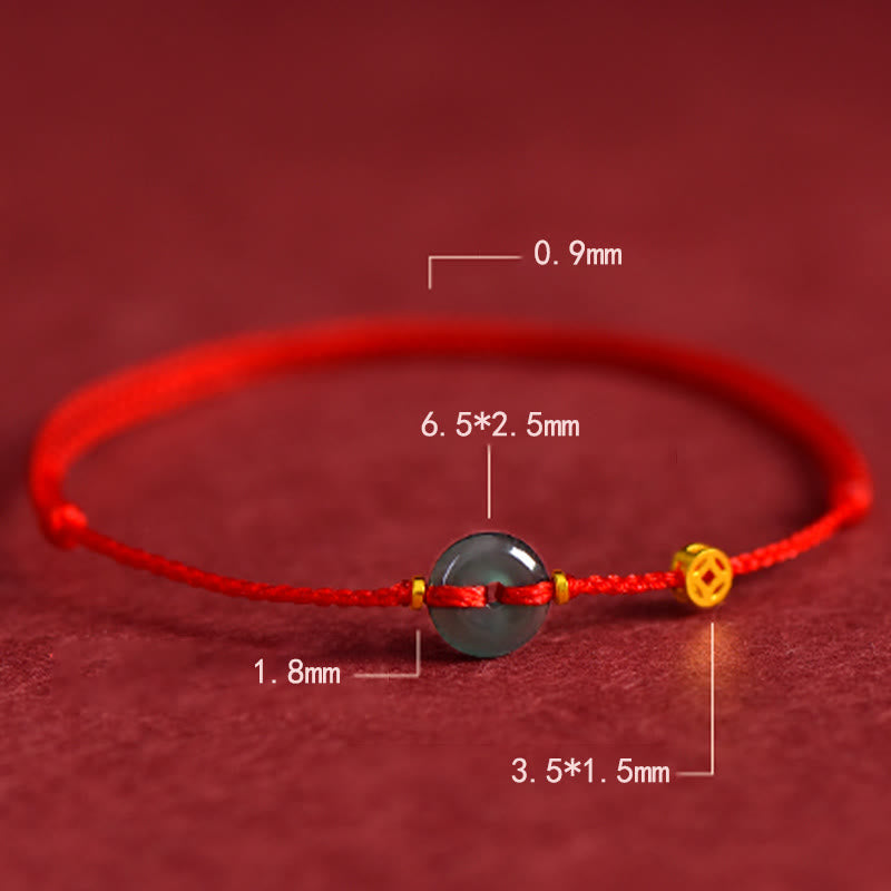 Fortune Jewel Peace Buckle Copper Coins Jade Red String Connection Bracelet Anklet