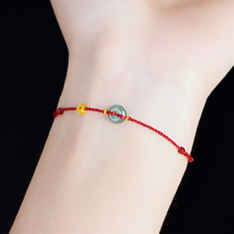 Fortune Jewel Peace Buckle Copper Coins Jade Red String Connection Bracelet Anklet