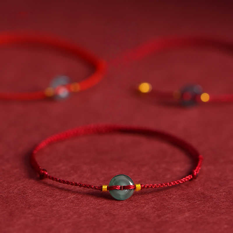 Fortune Jewel Peace Buckle Copper Coins Jade Red String Connection Bracelet Anklet