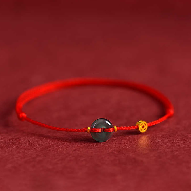 Fortune Jewel Peace Buckle Copper Coins Jade Red String Connection Bracelet Anklet