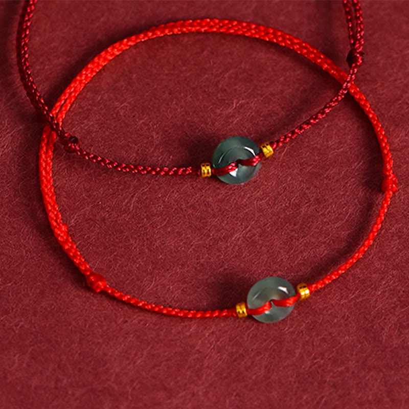 Fortune Jewel Peace Buckle Copper Coins Jade Red String Connection Bracelet Anklet