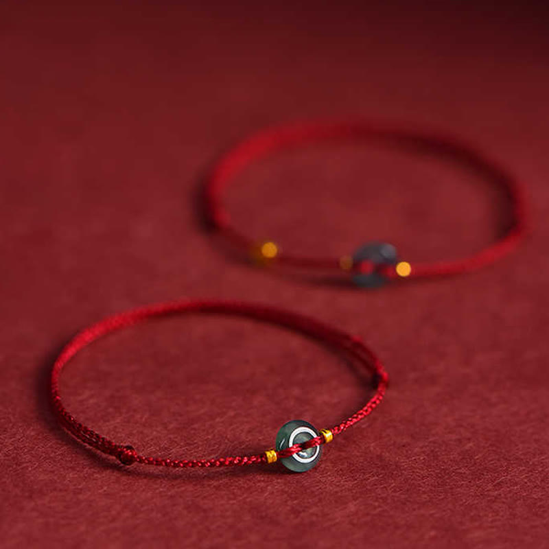 Fortune Jewel Peace Buckle Copper Coins Jade Red String Connection Bracelet Anklet
