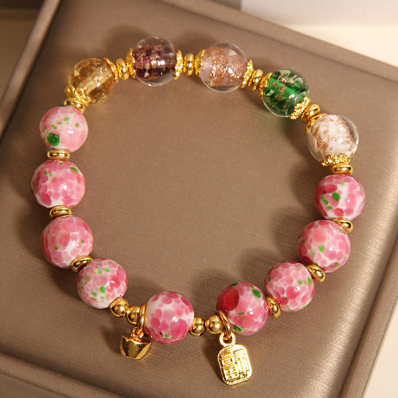 Fortune Jewel Fu Character Pink Liuli Luck Bracelet