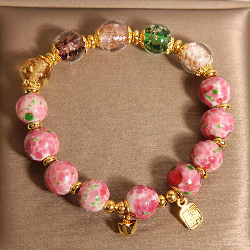 Fortune Jewel Fu Character Pink Liuli Luck Bracelet