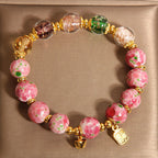 Fortune Jewel Fu Character Pink Liuli Luck Bracelet