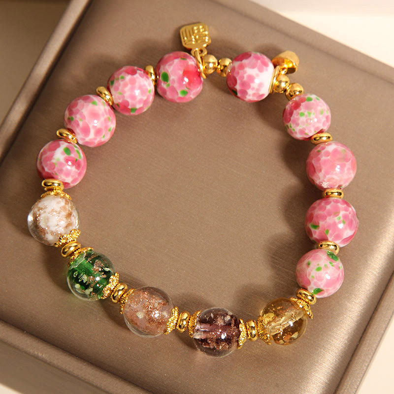 Fortune Jewel Fu Character Pink Liuli Luck Bracelet