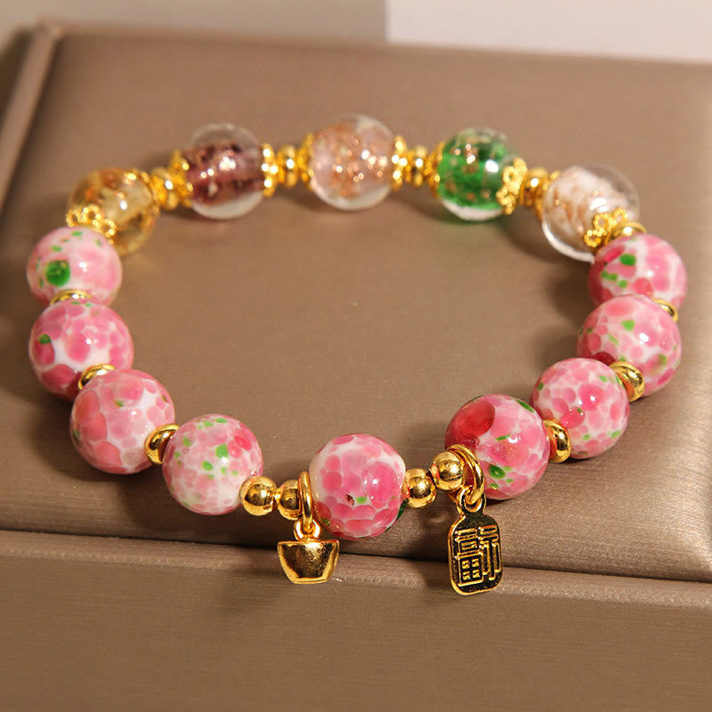 Fortune Jewel Fu Character Pink Liuli Luck Bracelet