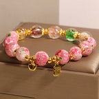 Fortune Jewel Fu Character Pink Liuli Luck Bracelet