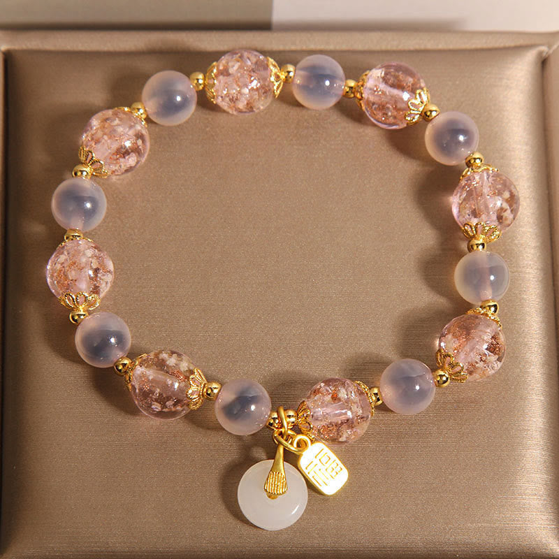 Fortune Jewel Fu Character Peace Buckle Liuli Candy Agate Healing Bracelet